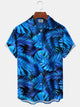 Camisa casual de manga corta con estampado de hojas azules para hombre