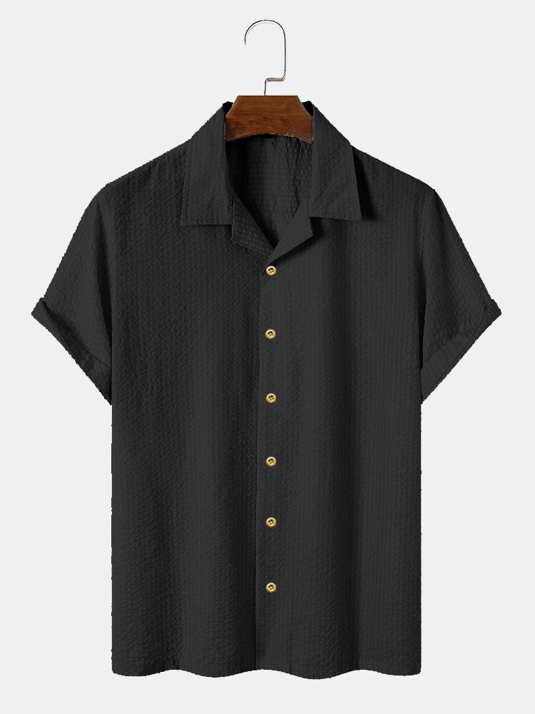 Camisas casuales antiarrugas de seersucker lisas para hombre, blusas básicas multicolor