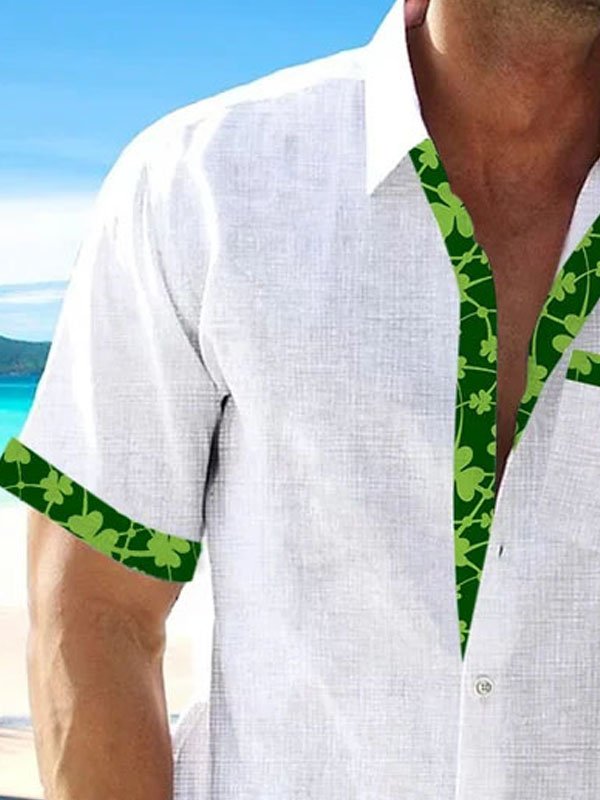 Camisa de manga corta con bolsillo abotonado para hombre con estampado en contraste de hojas de plantas hawaianas de Alohadaddy