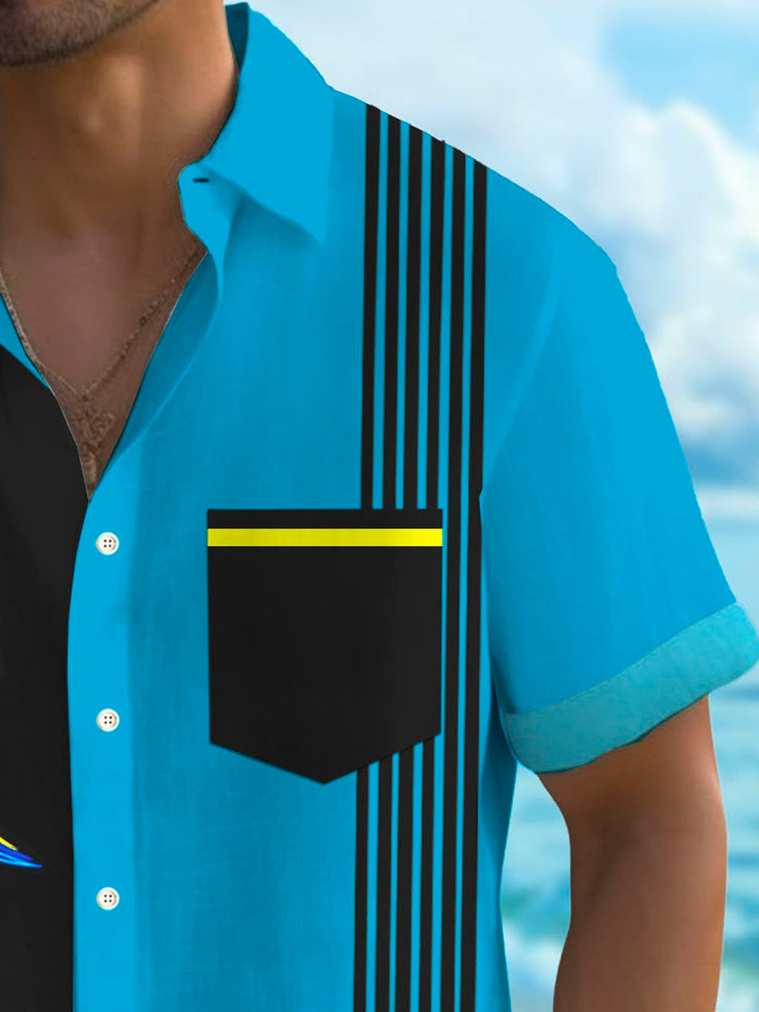 Camisa de manga corta con bolsillo abotonado y estampado de bolos de rayas vintage para hombre de Alohadaddy