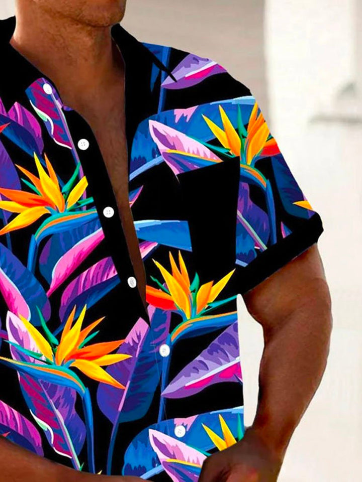 Chemise à manches courtes et poches boutonnées pour homme à imprimé floral tropical hawaïen Alohadaddy