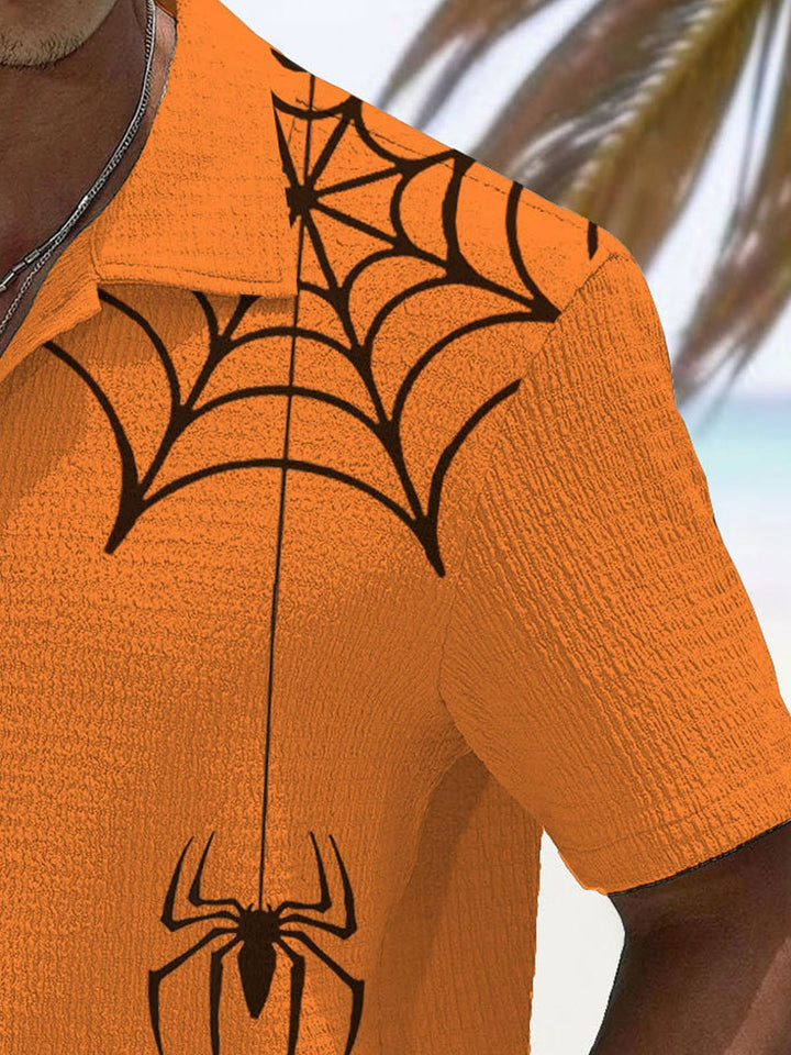 Chemise à manches courtes et poches à boutons pour homme avec imprimé numérique 3D à rayures et araignées d&