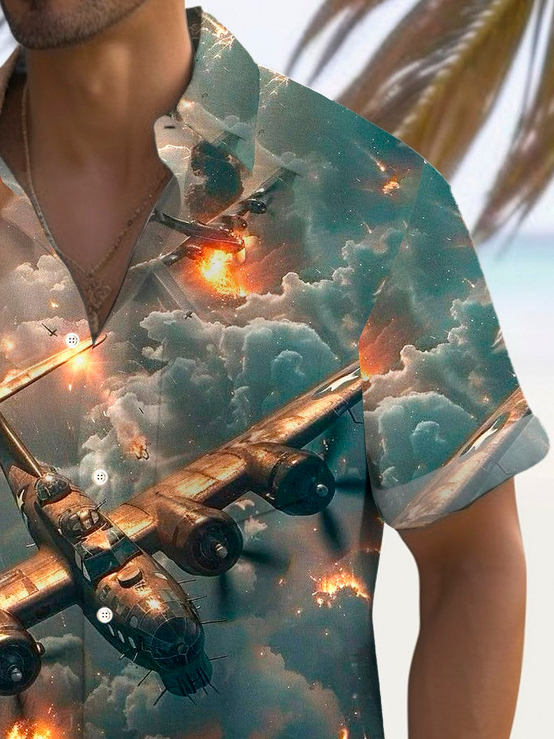 Camiseta de manga corta con bolsillo y botones para hombre con estampado de aviones de combate vintage de Alohadaddy