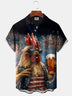 Alohadaddy Independence Rooster Beer Print Art Pocket Button Elastic Large Size Shirt