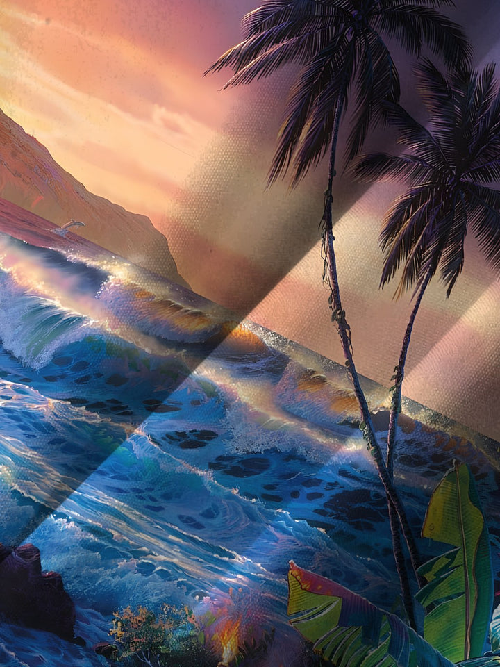 Alohadaddy Hawaii Palm Trees Vacation Beach Painting Art Buttons Cardigan Pockets Stretch Large Size Long Short Sleeve Shirt