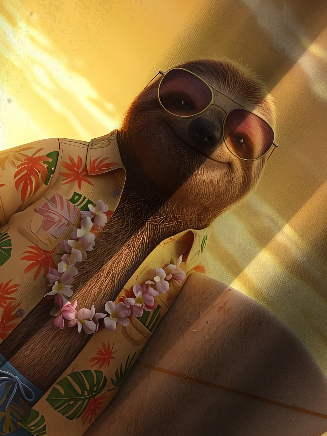 Alohadaddy Hawaii Vacation Sloth Surfboard Print Art Button Cardigan Pockets Breathable Soft Long Large Size Short Sleeve Shirt