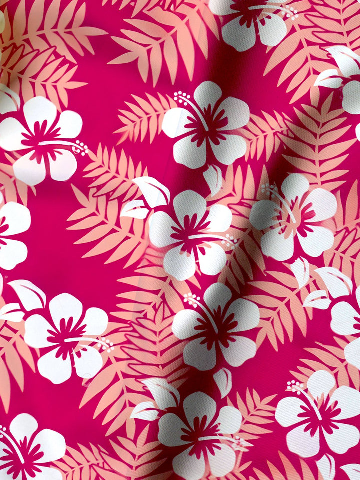 Alohadaddy® Cotton Hibiscus Flower Art Print Chest Pocket Cardigan Oversized Long Hawaiian Short Sleeve Shirt