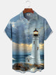 Alohadaddy® Casual Seaside Lighthouse Print Art Pockets Moisture Wicking Hawaiian Shirt Big & Tall