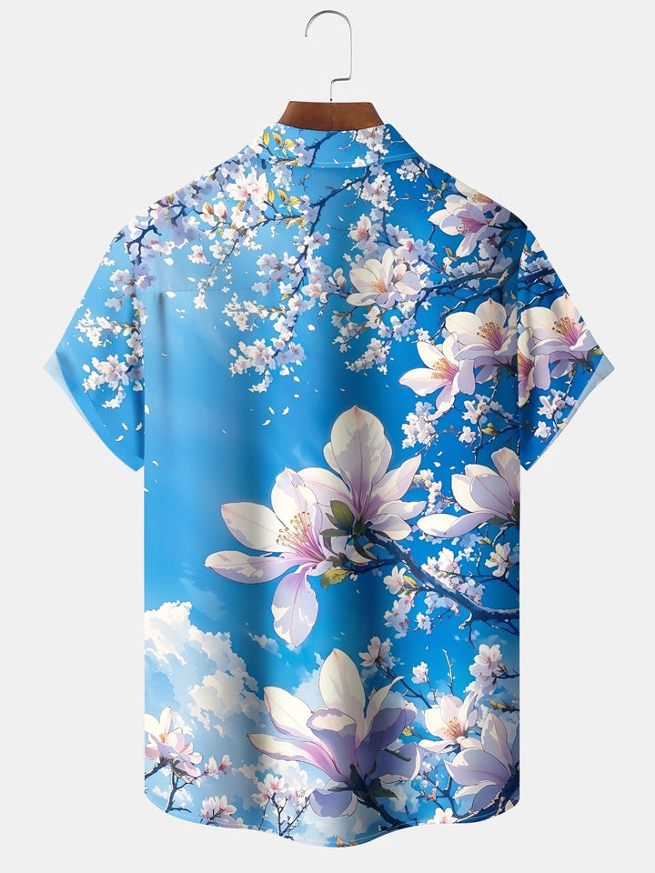 Alohadaddy® Hawaiian Floral Print Chest Pocket Stretch Large Size Men&