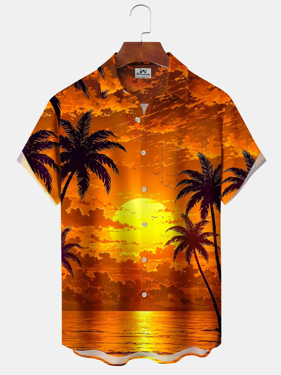 Alohadaddy® Palm Tree Sunset Chest Pocket Hawaiian Men&