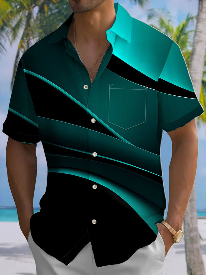 Alohadaddy® Casual Abstract Texture Print Chest Pocket Men&