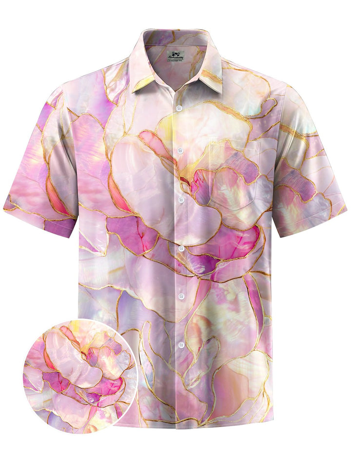 Alohadaddy® Hawaiian Flowers Art Print Chest Pocket Mens Short Sleeve Shirt Big &amp; Tall