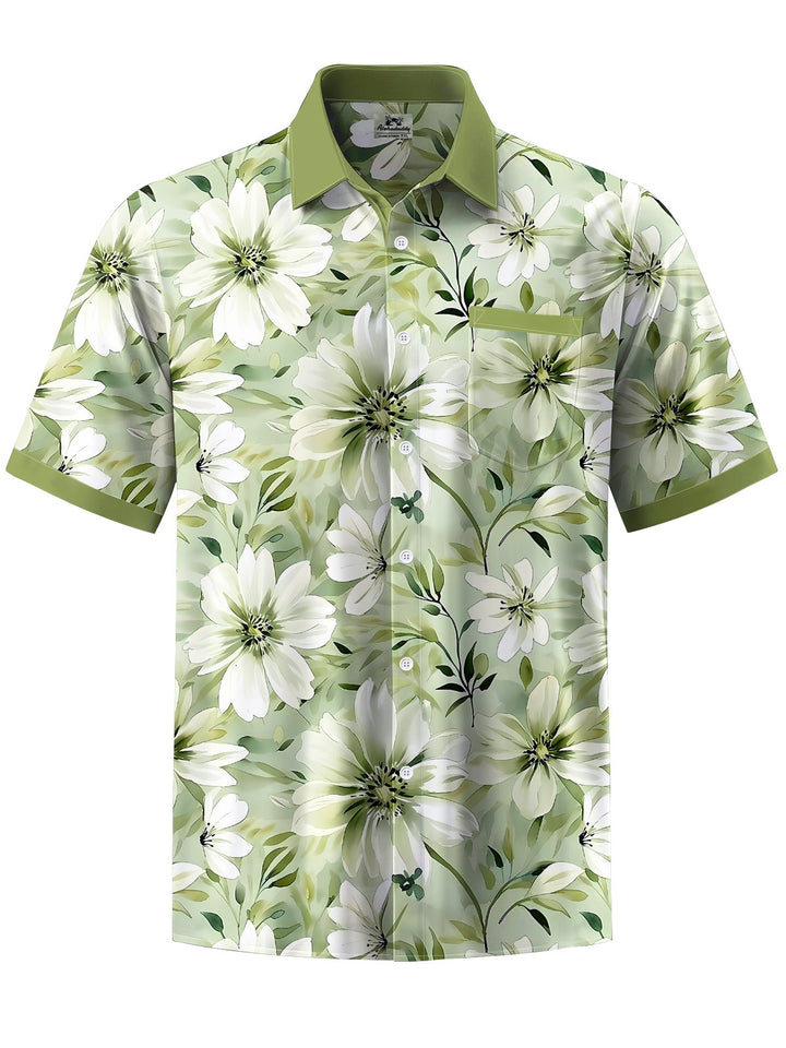 Alohadaddy® Hawaiian Floral Contrast Art Print Chest Pocket Men&