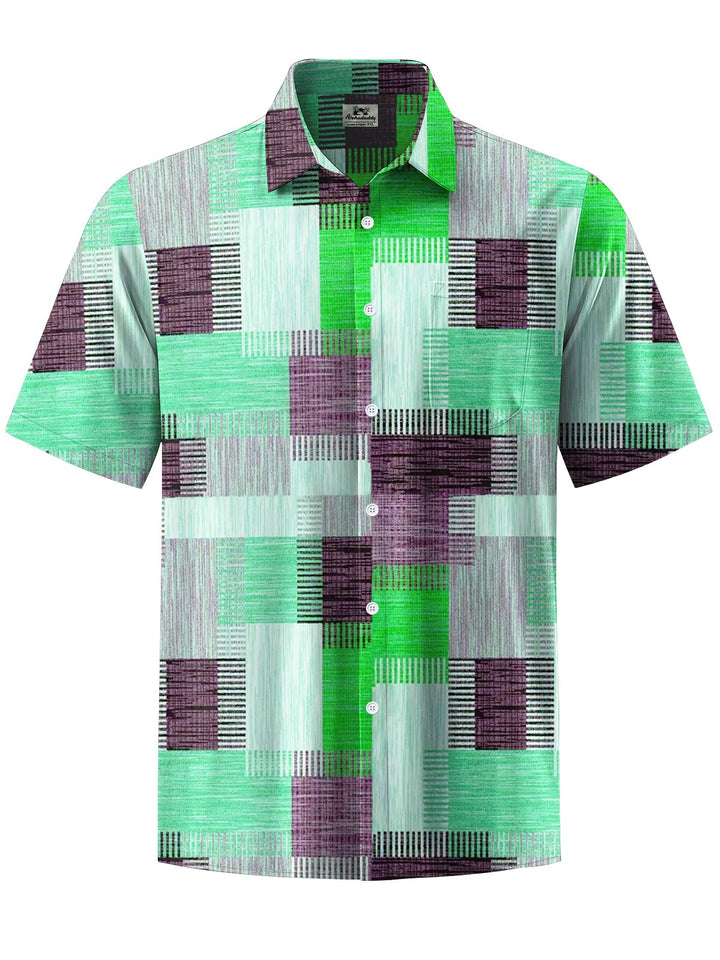 Alohadaddy® Casual Geometric Art Print Chest Pocket Men&