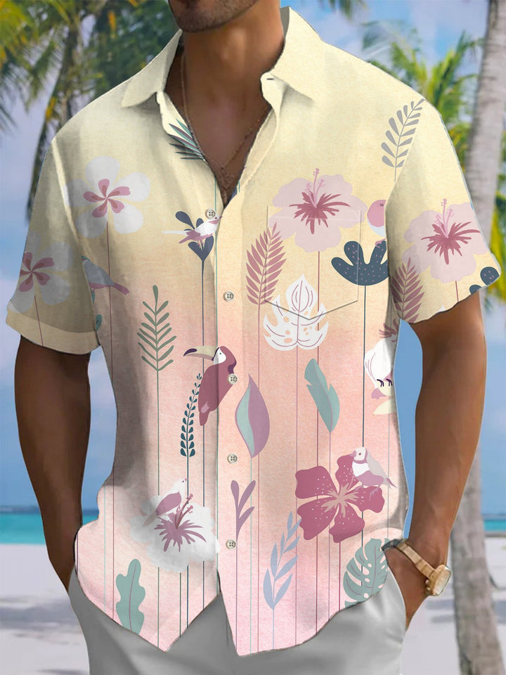Alohadaddy® Hawaii Ombre Floral Art Print Chest Pocket Mens Short Sleeve Shirt Big &amp; Tall