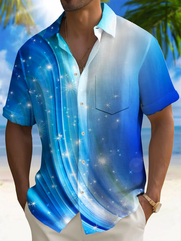 Alohadaddy® Casual Abstract Art Print Chest Pocket Men&