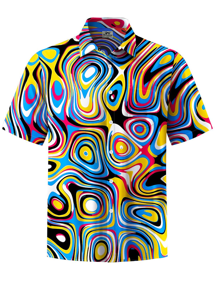 Alohadaddy® Hawaiian Abstract Geometric Art Print Chest Pocket Men&