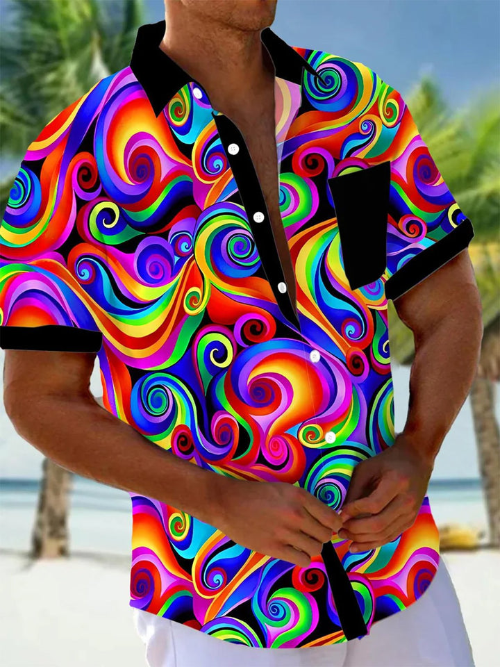 Alohadaddy® Casual Colorblock Abstract Texture Art Print Mens Short Sleeve Shirt Big &amp; Tall