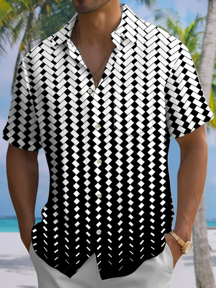 Alohadaddy® Casual Geometric Gradient Art Print Chest Pocket Men&
