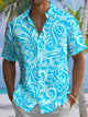 Alohadaddy® Casual 3D Embossed Leaf Art Print Chest Pocket Men's Short Sleeve Shirt Big & Tall