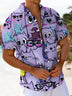Alohadaddy® Casual Cartoon Cat Print Artwork Chest Pocket Men's Short Sleeve Shirt Big & Tall