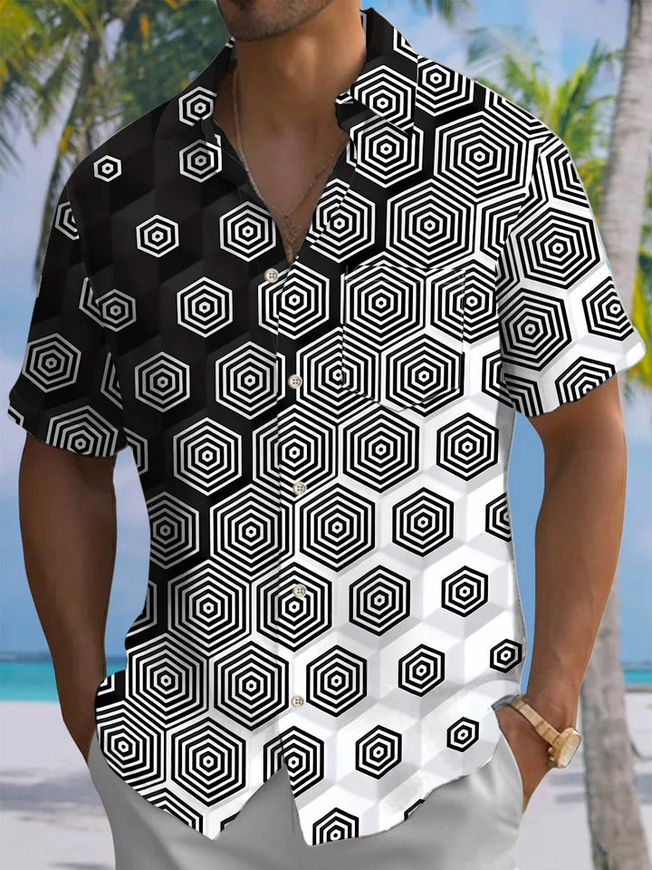Alohadaddy® Casual Ombre Geometric Art Print Chest Pocket Men&