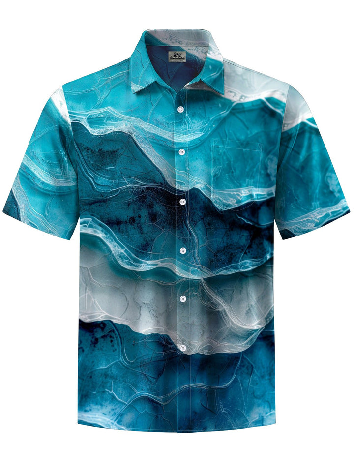 Alohadaddy® Casual Abstract Art Print Chest Pocket Men&
