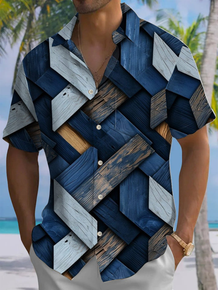 Alohadaddy® Vintage Wood Textured Printed Art Chest Pocket Men&