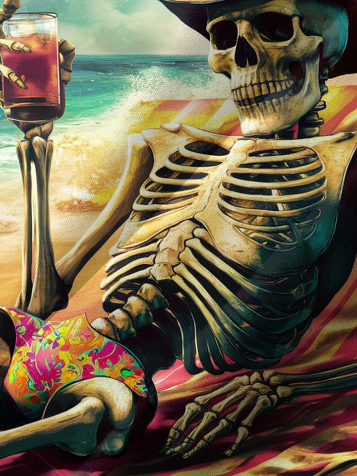 Alohadaddy® Hawaiian Vacation Skull Art Print Chest Pocket Men&