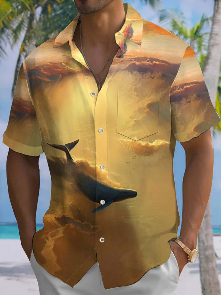 Alohadaddy® Vintage Cloud Sea Whale Print Art Pocket Stretch Men&