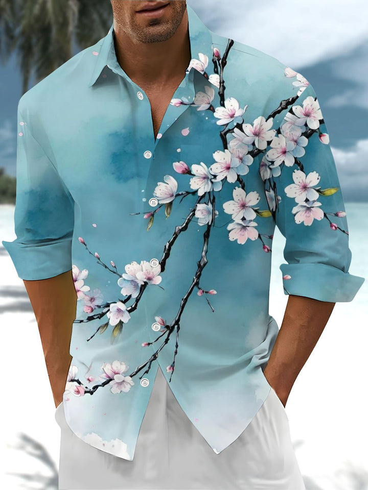 Alohadaddy® Casual Cherry Blossom Gradient Print Art Pocket Stretch Men&