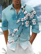Alohadaddy® Casual Cherry Blossom Gradient Print Art Pocket Stretch Men's Long Sleeve Shirt Big & Tall