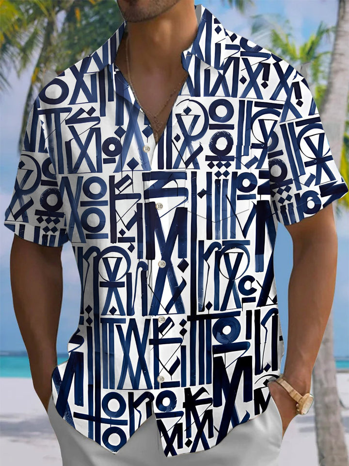 Alohadaddy® Retro Geometric Graffiti Print Stretch Pocket Button Men&