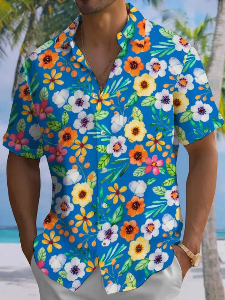 Alohadaddy® Hawaiian Flower Print Button Pocket Stretch Men&
