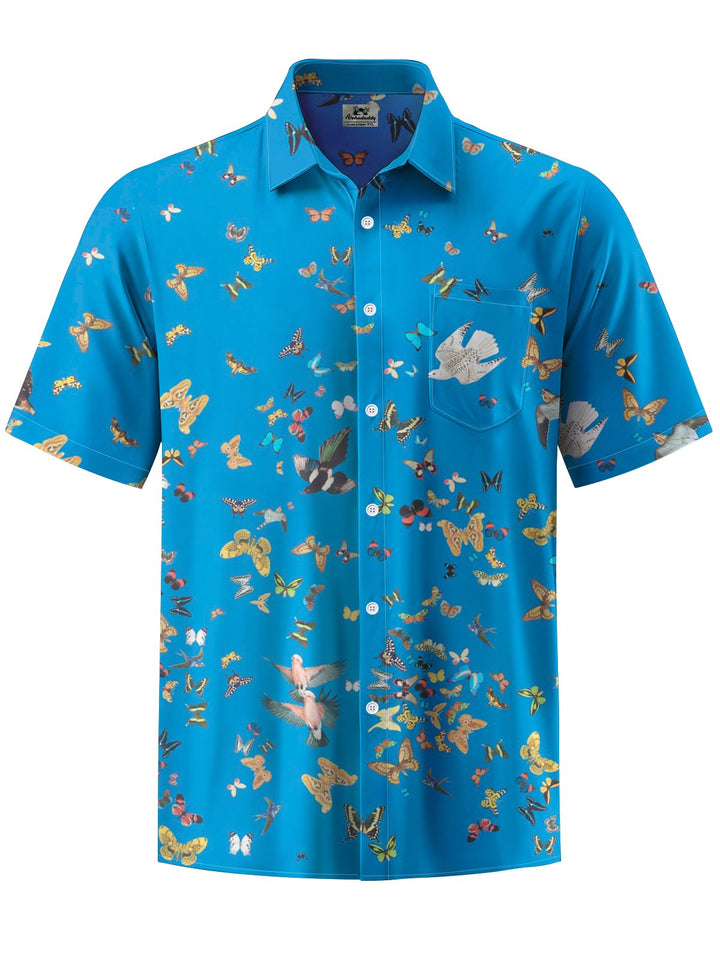 Alohadaddy® Casual Butterfly &amp; Bird Print Button Pocket Men&