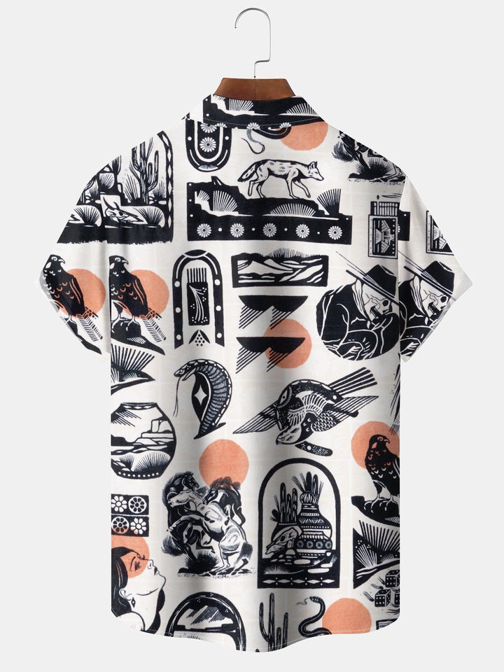 Alohadaddy® Retro Graffiti Print Pocket Button Stretch Men&