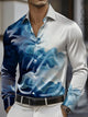Alohadaddy® Casual Gradient Abstract Print Glossy Elastic Button Men's Long Sleeve Shirt Big & Tall