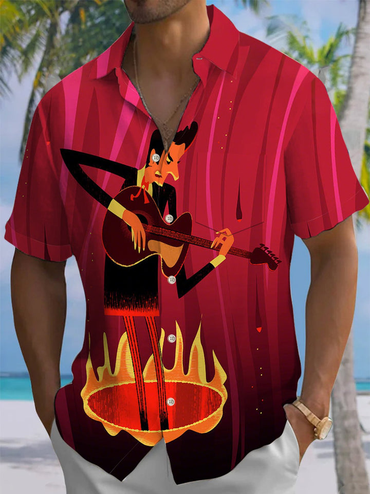 Alohadaddy® Retro Atom Cartoon Flame Print Pocket Stretch Men&