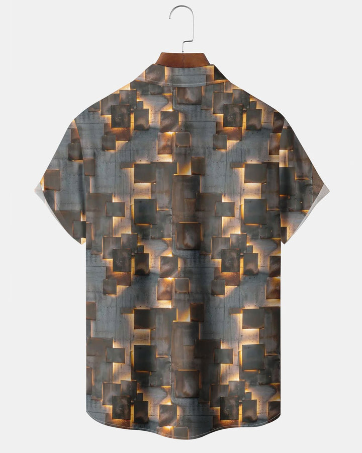 Alohadaddy® Retro Geometric Brick Print Art Stretch Button Pocket Men&