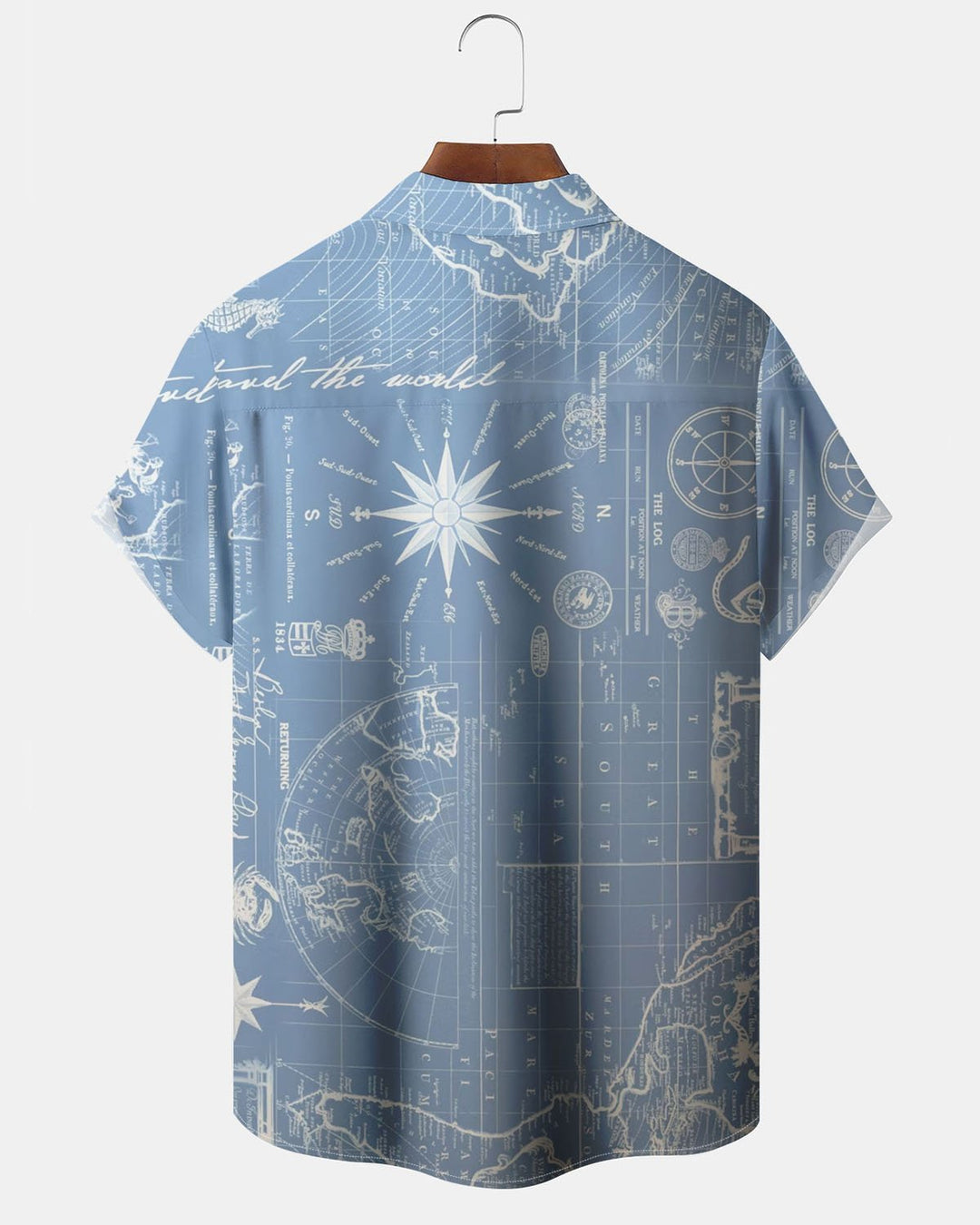 Alohadaddy® Vintage Nautical Map Print Art Pocket Button-Down Men&