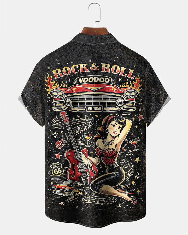 Alohadaddy® Retro Rock Poster Print Art Pocket Button Men&