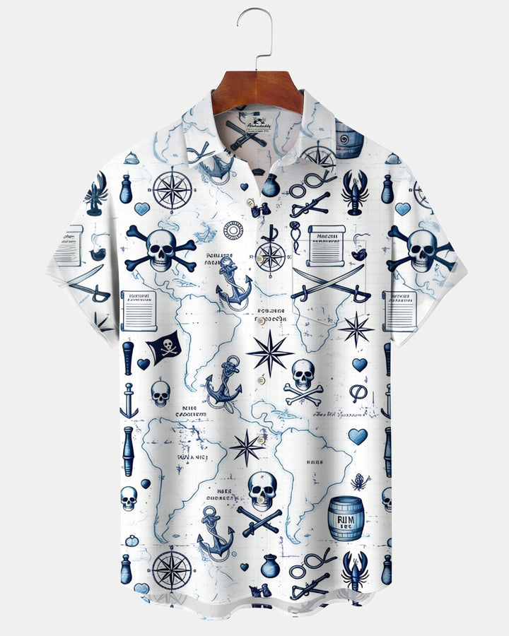 Alohadaddy® Vintage Skull Print Art Button Pocket Cardigan Men&