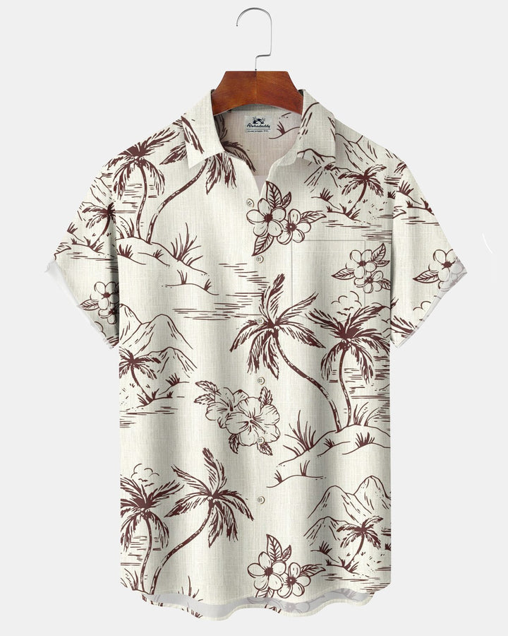 Alohadaddy® Hawaiian Palm Tree Print Art Button Pocket Cardigan Men&
