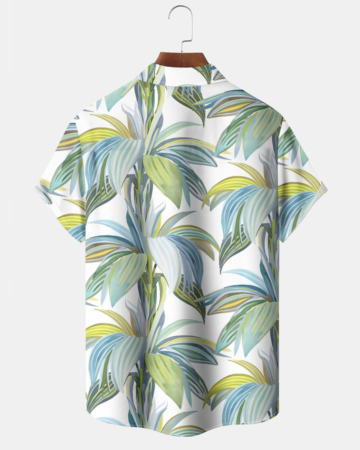 Alohadaddy® Hawaiian Palm Leaf Print Art Button Pocket Cardigan Men&