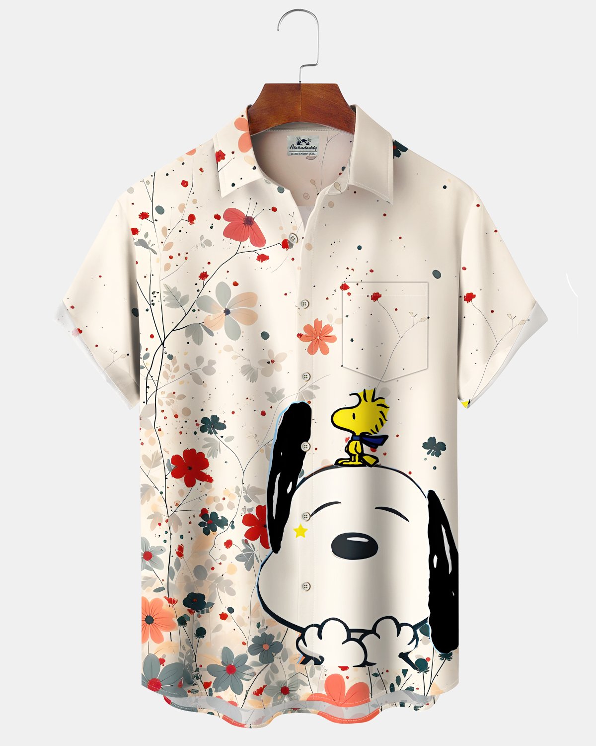 Alohadaddy® Casual Snoopy Print Art Button Pocket Cardigan Men's Short Sleeve Shirt Big & Tall