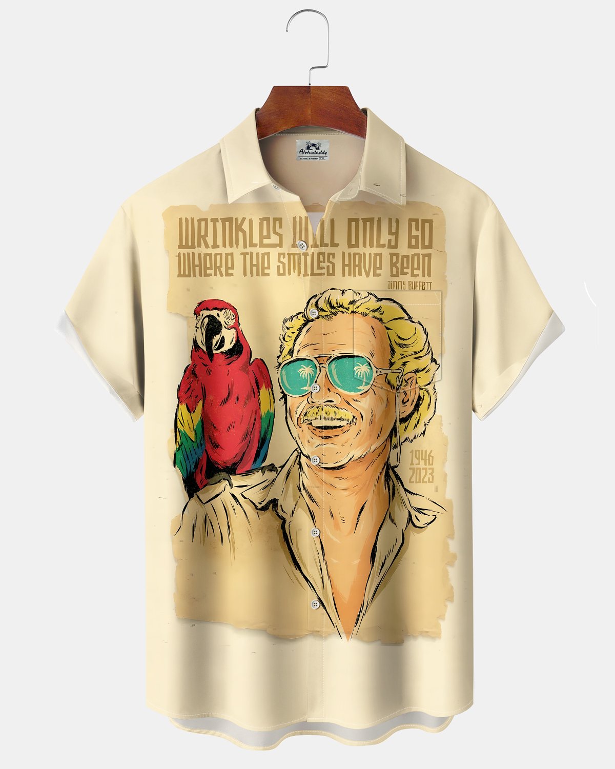 Alohadaddy® Hawaiian Parrot Print Art Button Pocket Cardigan Men's Short Sleeve Shirt
