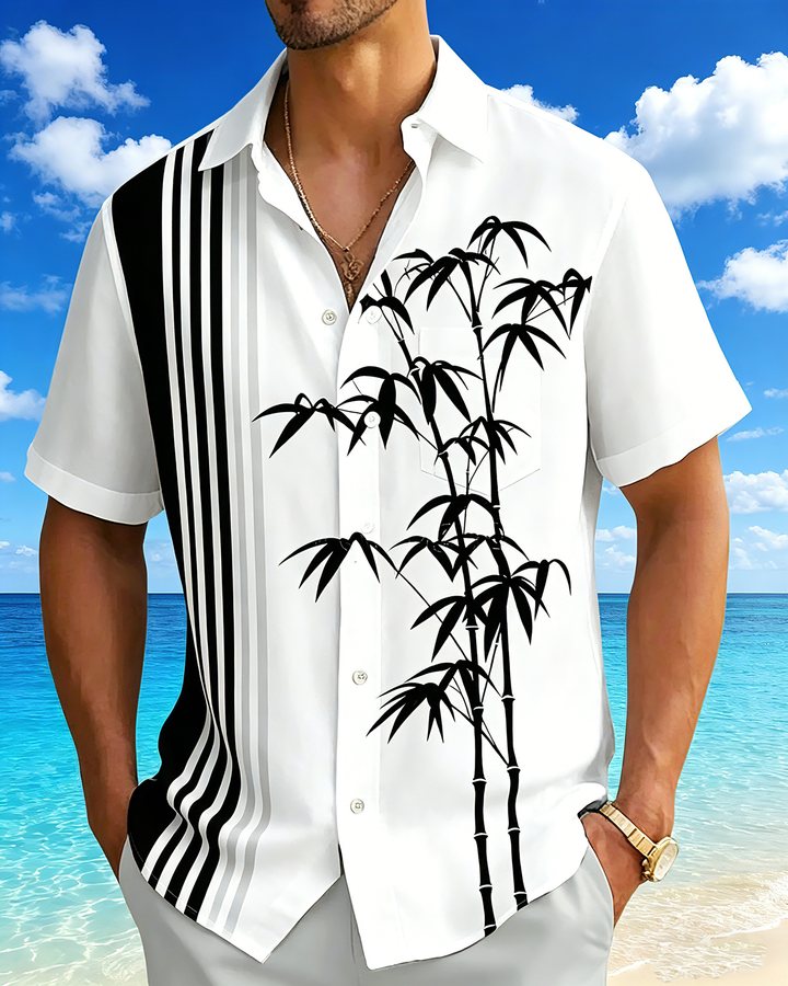 Alohadaddy® Casual Bamboo Print Artistic Button Pocket Cardigan Men&