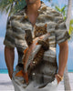 Alohadaddy® Vintage Cat Print Art Button Pocket Cardigan Men's Short Sleeve Shirt