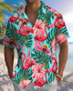 Alohadaddy® Hawaiian Flamingo Print Art Button Pocket Cardigan Men's Short Sleeve Shirt