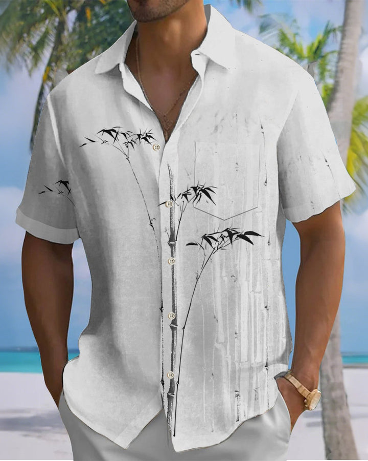 Alohadaddy® Hawaiian Bamboo Print Art Button Pocket Cardigan Men&